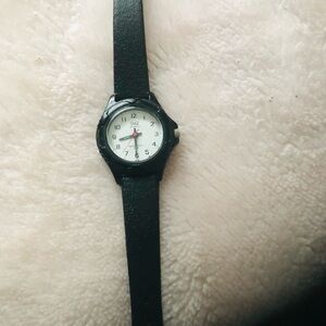 Black Analog Watch with Leather Strap